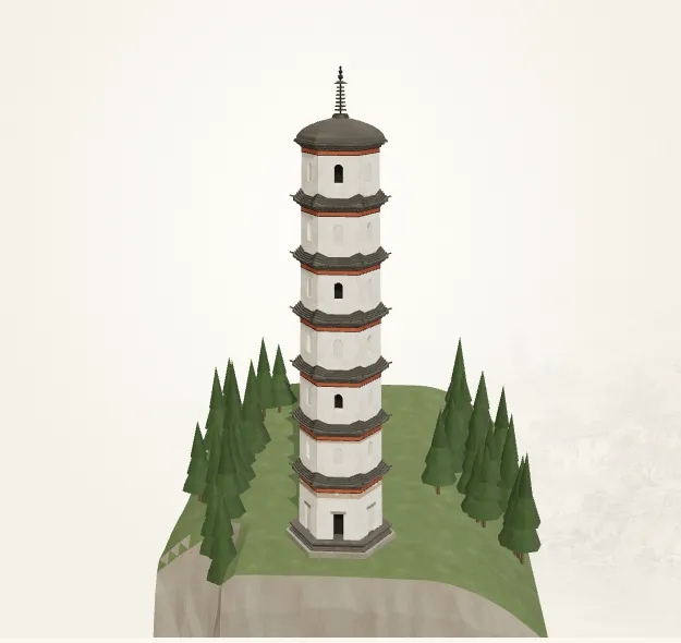 琅琯塔复原：六面七层，白灰塔身